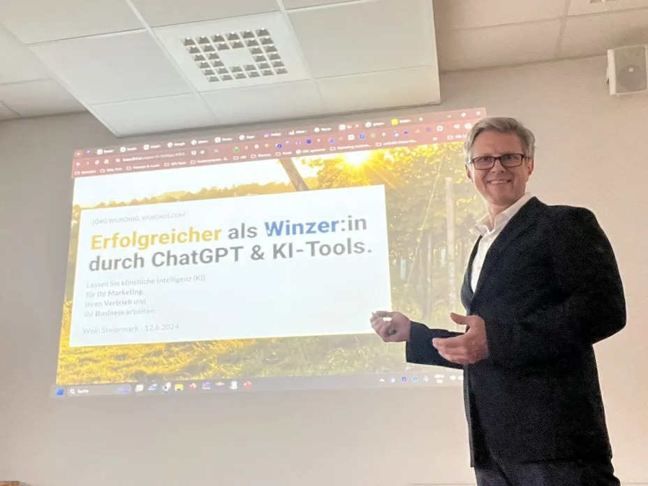 Jörg Wukonig hielt einen Vortrag zum Thema KI bei der Wein Steiermark.