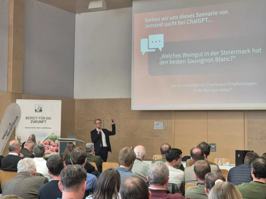 Jörg Wukonig spricht beim Tag des Steirischen Weines über GEO, KI-Suchsysteme und digitale Sichtbarkeit